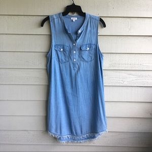 Anthropologie Chambray Fringed Dress
